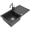 Mexen Leo granitový dřez 1-komorový s odkapávačem a kuchyňskou baterií Carla, černý skvrnitý - 6501-76-670700-76