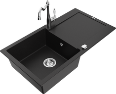 Mexen Leo granitový dřez jednodřezový s odkapávačem a kuchyňskou baterií Carla, černý - 6501-77-670700-00