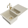 Mexen Matias granitový dřez 1,5-komorový s odkapávačem a kuchyňskou baterií Carla, béžový - 6502-69-670700-50