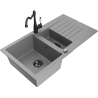 Mexen Matias žulový dřez s 1,5 komorou, odkapávačem a kuchyňskou baterií Carla, šedá - 6502-71-670700-70-B