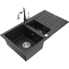 Mexen Matias granitový dřez 1,5-komorový s odkapávačem a kuchyňskou baterií Carla černý/stříbrný metalik - 6502-73-670700-00