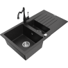Mexen Matias granitový dřez 1,5-komorový s odkapávačem a kuchyňskou baterií Carla černý/stříbrný metalický - 6502-73-670700-70