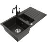 Mexen Matias dřez granitový 1,5-komorový s odkapávačem a kuchyňskou baterií Carla černý/zlatý metalik - 6502-75-670700-70