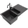 Mexen Matias granitový dřez 1,5-komorový s odkapávačem a kuchyňskou baterií Carla, černý skvrnitý - 6502-76-670700-70-B