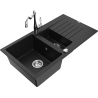 Mexen Matias žulový dřez 1,5komorový s odkapávačem a kuchyňskou baterií Carla, černý - 6502-77-670700-00