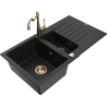 Mexen Matias granitový dřez 1,5-komorový s odkapávačem a kuchyňskou baterií Carla, černý - 6502-77-670700-50