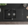Mexen Matias granitový dřez 1,5-komorový s odkapávačem a kuchyňskou baterií Carla, černý - 6502-77-670700-70