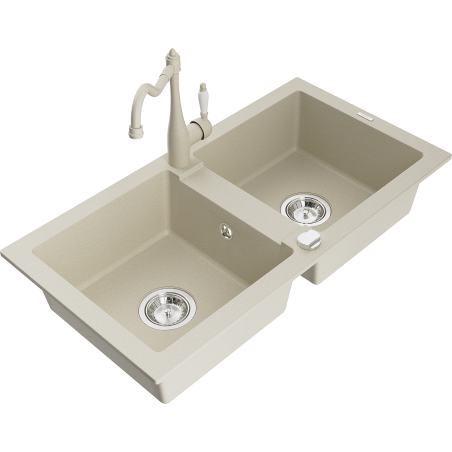 Mexen Mario Granitový Dřez 2-komorový s Kuchyňskou Baterii Carla, Béžový - 6504-69-670700-69