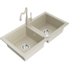 Mexen Mario Granitový Dřez 2-komorový s Kuchyňskou Baterii Carla, Béžový - 6504-69-670700-69