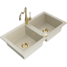 Mexen Mario dřez granitový 2-komorový s kuchyňskou baterií Carla, béžový - 6504-69-670700-50
