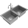 Mexen Mario žulový dvoukomorový dřez s kuchyňskou baterií Carla, šedý - 6504-71-670700-00