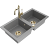 Mexen Mario žulový dřez 2-komorový s kuchyňskou baterií Carla, šedý - 6504-71-670700-50