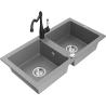 Mexen Mario dvoukomorový granitový dřez s kuchyňskou baterií Carla, šedý - 6504-71-670700-70