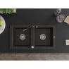 Mexen Mario granitový dřez dvoukomorový s kuchyňskou baterií Carla, černý/zlatý metalik - 6504-75-670700-70