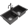 Mexen Mario granitový dřez 2-komorový s kuchyňskou baterií Carla, černý skvrnitý - 6504-76-670700-76