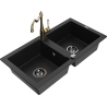 Mexen Mario granitový dřez s 2 komorami a kuchyňskou baterií Carla, černý - 6504-77-670700-50-B