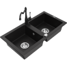 Mexen Mario žulový dřez dvoukomorový s kuchyňskou baterií Carla, černý - 6504-77-670700-70