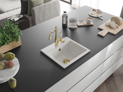 Mexen Milo granitový dřez jednokomorový s kuchyňskou baterií Carla, bílý - 6505-20-670700-50