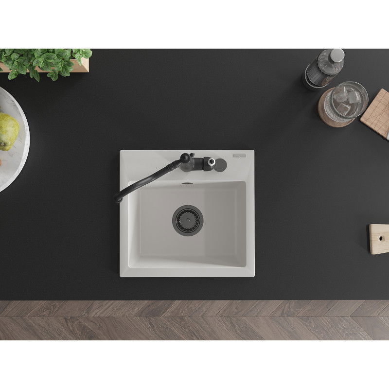 Mexen Milo granitový dřez 1-komorový s kuchyňskou baterií Carla, bílý - 6505-20-670700-70