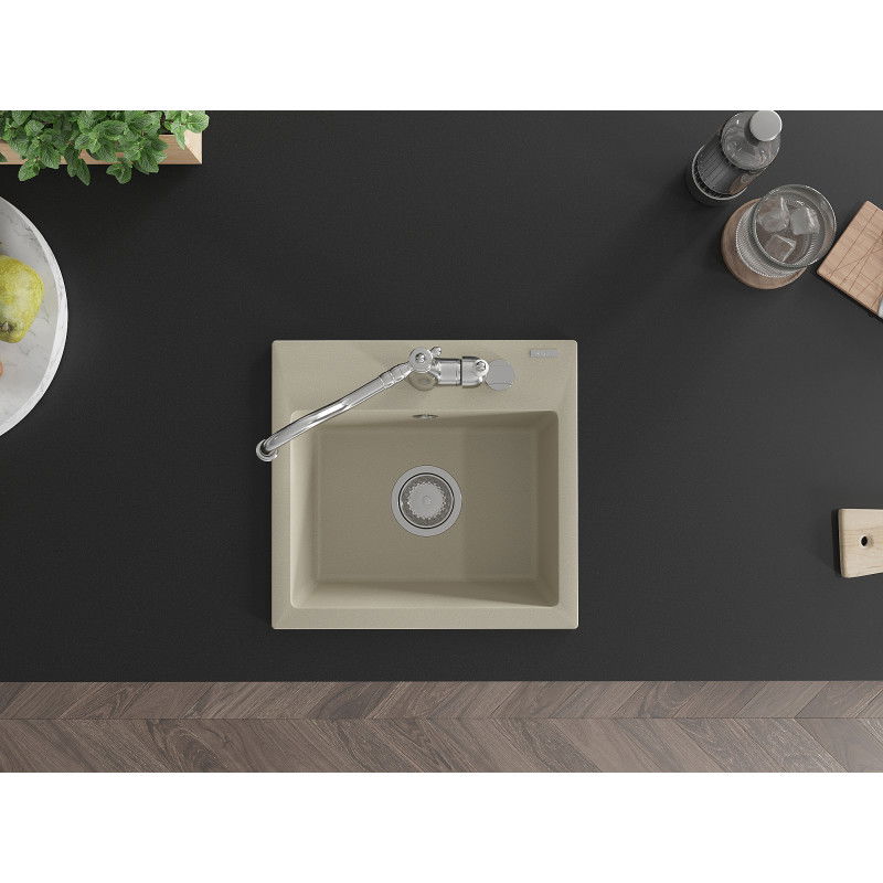 Mexen Milo granitový dřez 1-komorový s kuchyňskou baterií Carla, béžový - 6505-69-670700-00
