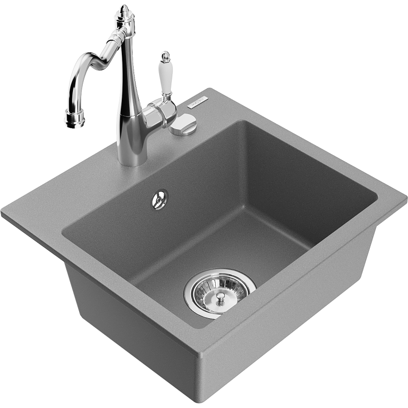 Mexen Milo granitový dřez 1-komorový s kuchyňskou baterií Carla, šedý - 6505-71-670700-00