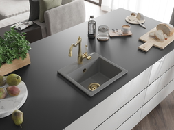 Mexen Milo žulový dřez s 1 komorou a kuchyňskou baterií Carla, šedý - 6505-71-670700-50