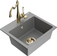 Mexen Milo žulový dřez s 1 komorou a kuchyňskou baterií Carla, šedý - 6505-71-670700-50
