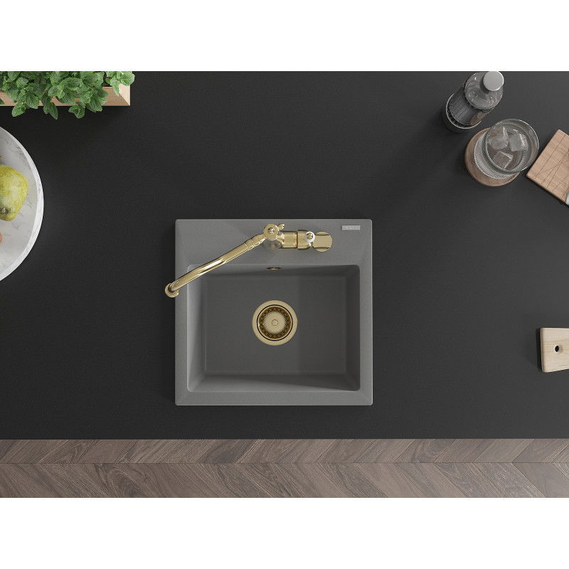 Mexen Milo žulový dřez s 1 komorou a kuchyňskou baterií Carla, šedý - 6505-71-670700-50