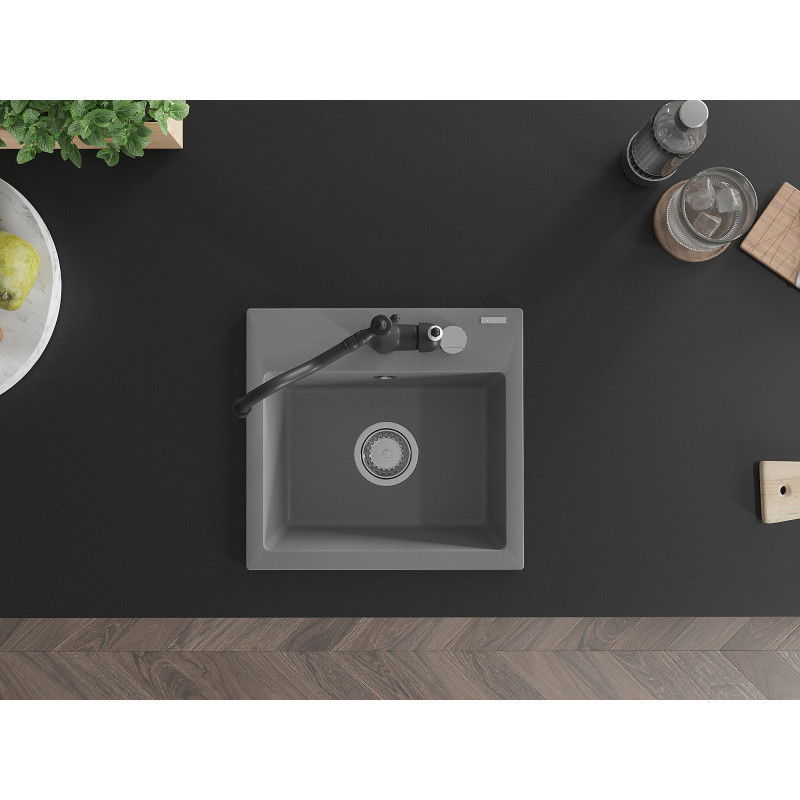 Mexen Milo granitový dřez 1-komorový s kuchyňskou baterií Carla, šedý - 6505-71-670700-70