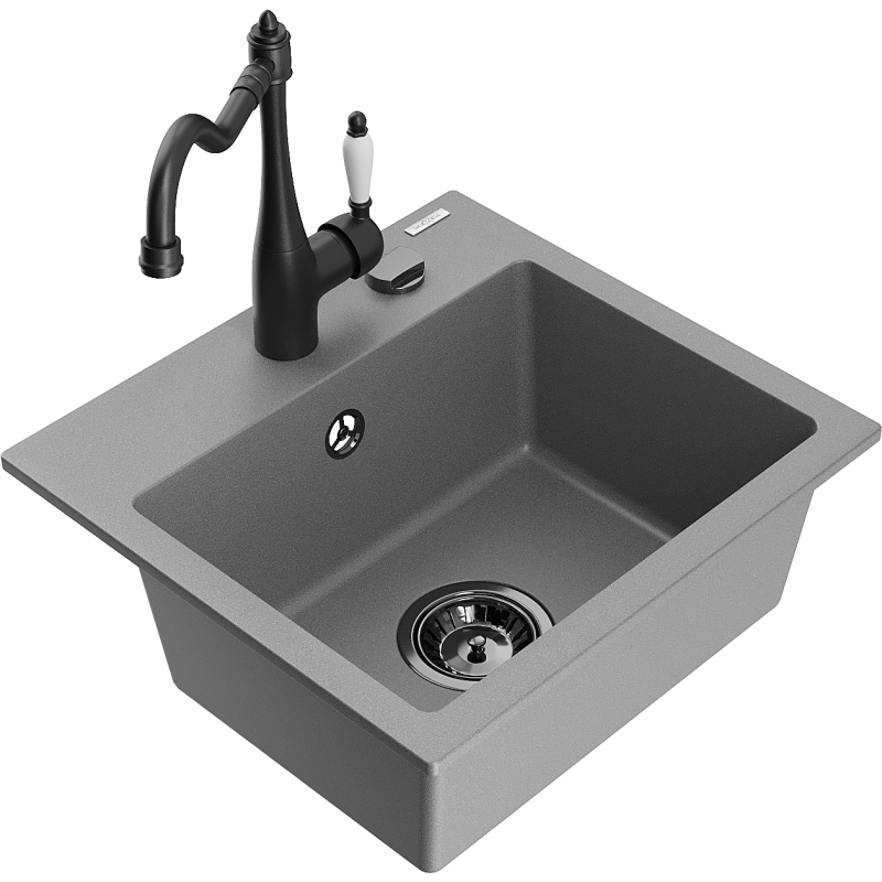 Mexen Milo granitový dřez 1-komorový s kuchyňskou baterií Carla, šedý - 6505-71-670700-70-B