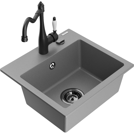 Mexen Milo granitový dřez 1-komorový s kuchyňskou baterií Carla, šedý - 6505-71-670700-70-B