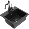 Mexen Milo granitový dřez 1-komorový s kuchyňskou baterií Carla, černý/stříbrný metalik - 6505-73-670700-70-B