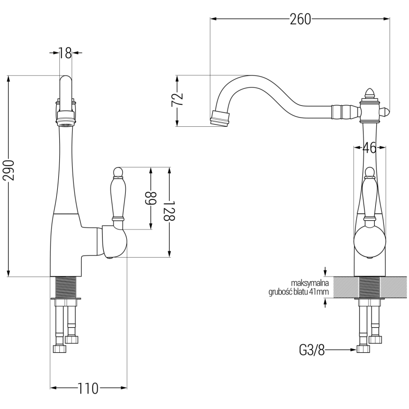 Mexen Milo granitový dřez 1-komorový s kuchyňskou baterií Carla, černý/zlatý metalik - 6505-75-670700-50
