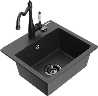 Mexen Milo žulový dřez s baterií Carla, jednokomorový, černý s bílými skvrnami - 6505-76-670700-70-B