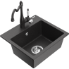 Mexen Milo granitový dřez 1-komorový s kuchyňskou baterií Carla, černý skvrnitý - 6505-76-670700-76