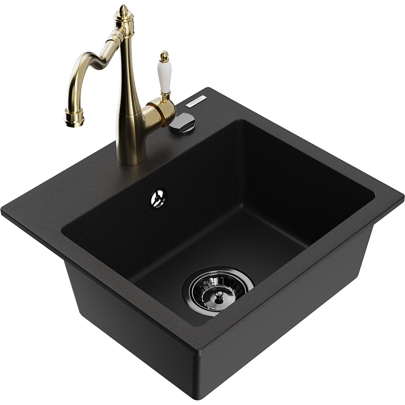 Mexen Milo granitový jednodřez s kuchyňskou baterií Carla, černý - 6505-77-670700-50-B