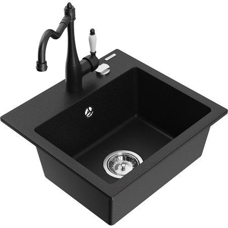 Mexen Milo granitový kuchyňský dřez 1-komorový s kuchyňskou baterií Carla, černý - 6505-77-670700-70