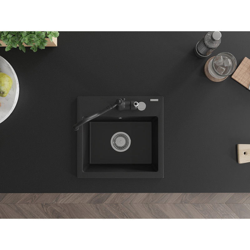 Mexen Milo granitový kuchyňský dřez 1-komorový s kuchyňskou baterií Carla, černý - 6505-77-670700-70