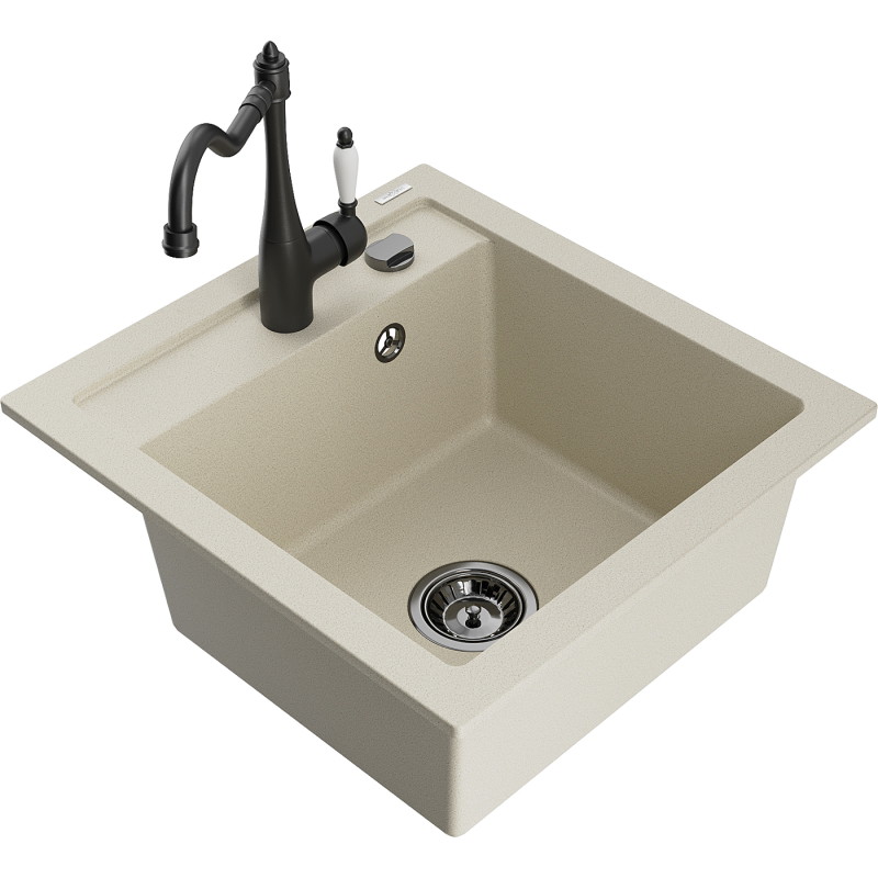 Mexen Vito žulový dřez 1-komorový s kuchyňskou baterií Carla, béžový - 6503-69-670700-70
