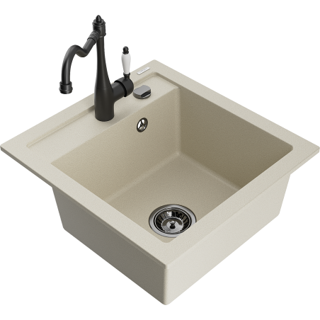 Mexen Vito granitový dřez s 1 komorou a kuchyňskou baterií Carla, béžový - 6503-69-670700-70