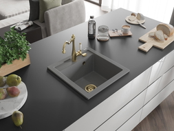Mexen Vito granitový kuchyňský dřez 1-komorový s kuchyňskou baterií Carla, šedý - 6503-71-670700-50