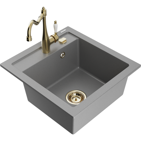 Mexen Vito jedno-komorový granitový dřez s kuchyňskou baterií Carla, šedá - 6503-71-670700-50