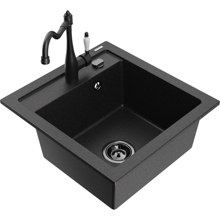 Mexen Vito jednokomorový žulový dřez s kuchyňskou baterií Carla, černý/stříbrný metalický - 6503-73-670700-70-B