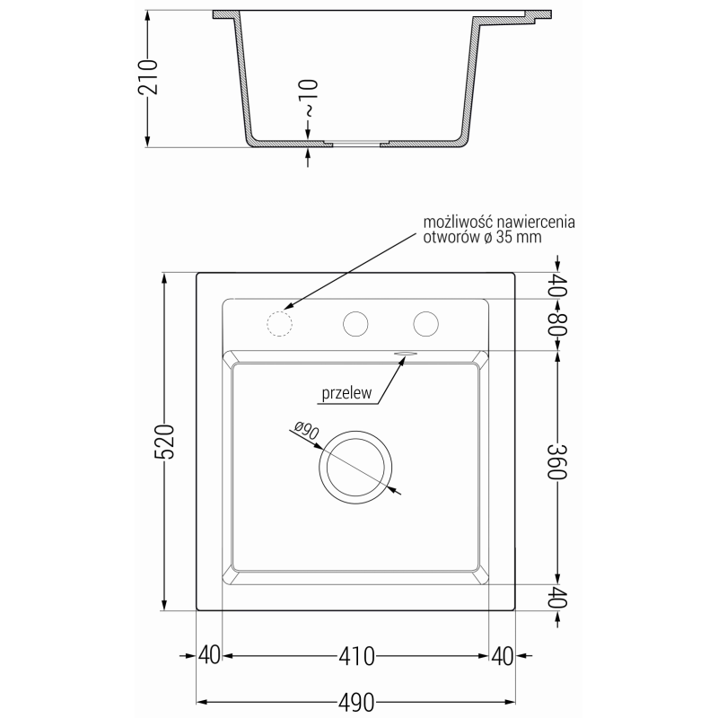 Mexen Vito granitový dřez 1-komorový s kuchyňskou baterií Carla, černý/stříbrný metalik - 6503-73-670700-70-B