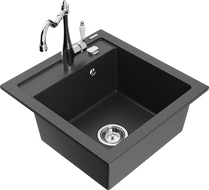 Mexen Vito granitový dřez 1-komorový s kuchyňskou baterií Carla, černý skvrnitý - 6503-76-670700-00