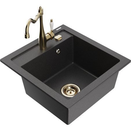 Mexen Vito jednokomorový granitový dřez s kuchyňskou baterií Carla, černý s tečkami - 6503-76-670700-50