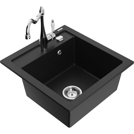 Mexen Vito granitový dřez 1-komorový s kuchyňskou baterií Carla, černý - 6503-77-670700-00