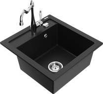 Mexen Vito granitový dřez 1-komorový s kuchyňskou baterií Carla, černý - 6503-77-670700-00