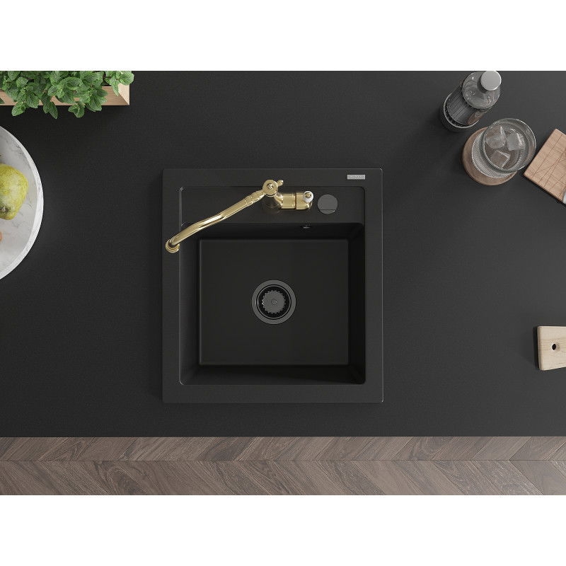Mexen Vito granitový dřez s 1 komorou a kuchyňskou baterií Carla, černý - 6503-77-670700-50-B