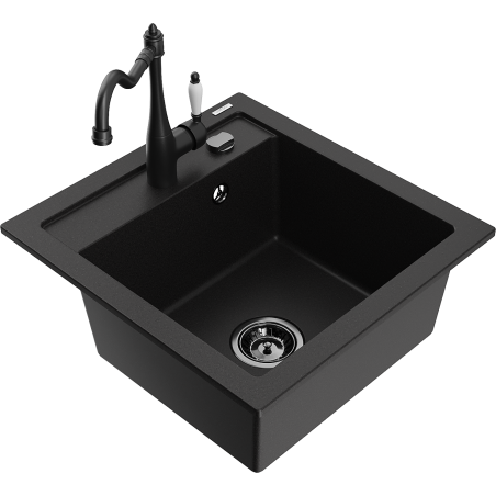 Mexen Vito kuchyňský dřez z granitu s 1 komorou a kuchyňskou baterií Carla, černý - 6503-77-670700-70-B